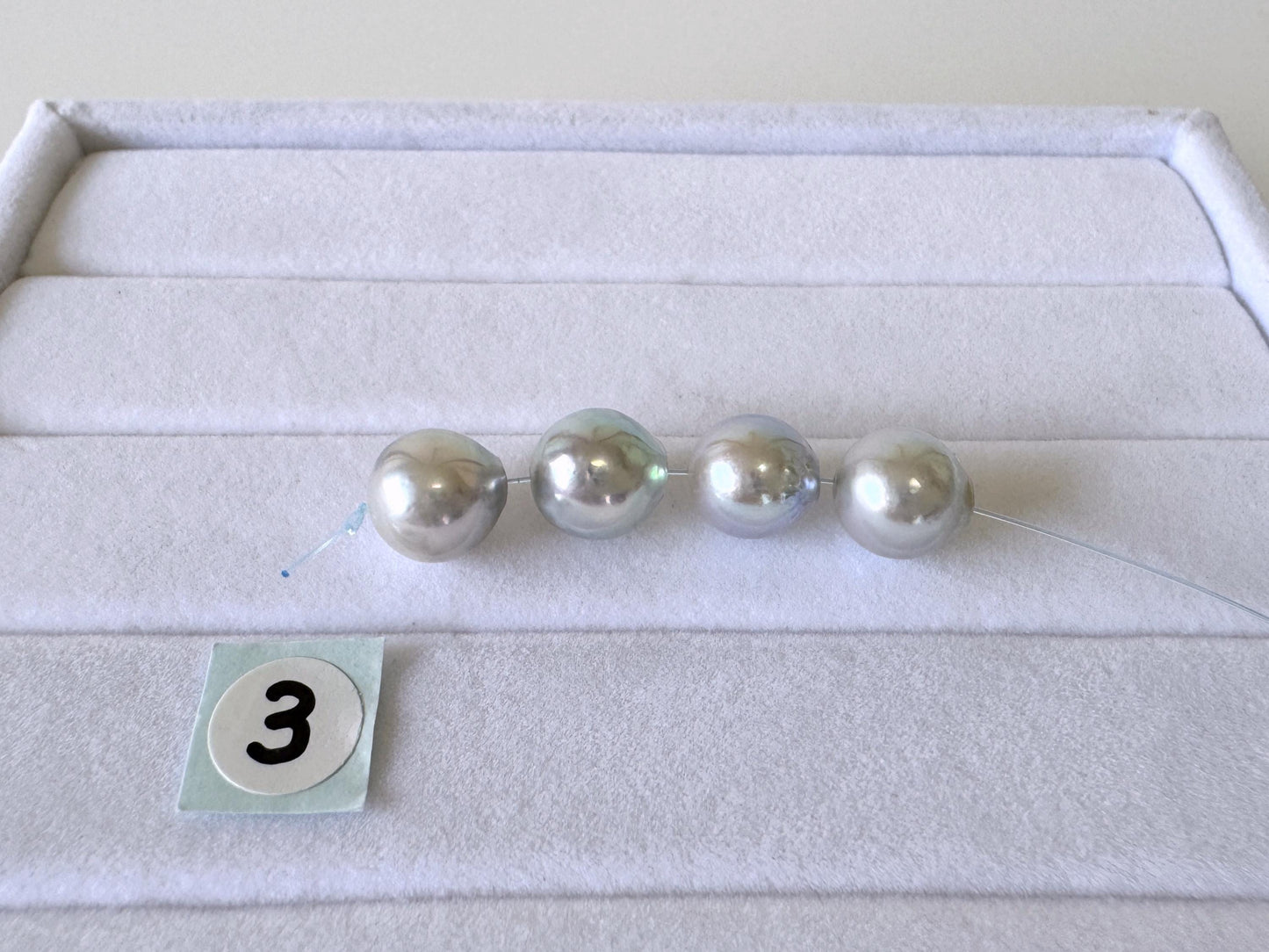 Japanese Akoya Pearl Beads: Natural Blue-Silver Cultured Pearls, Semi-Round Shape (7.5-8mm, Saltwater Mini Strand, 4 Pcs)