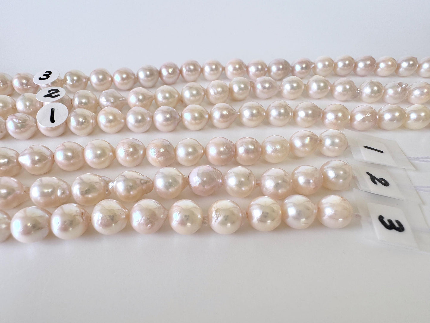 Japanese Akoya Pearl Strand 7-7.5mm Baroque Beads, White Pink Overtone (40cm + 2pcs, Saltwater Cultured)