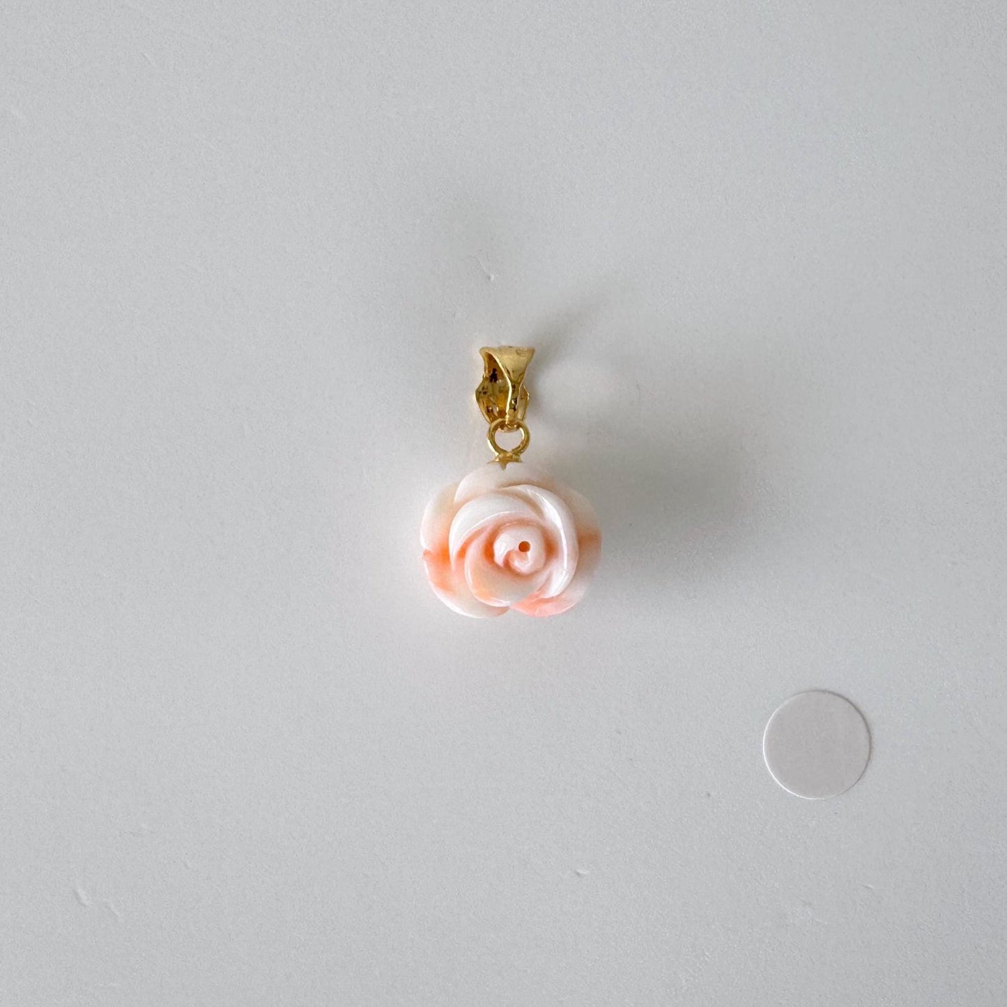 Deep Sea Coral Rose carved Pendant, 11x12.7mm, Natural Pink/White Color Coral, Silver (gold plated) bail, Genuine Coral Pendant