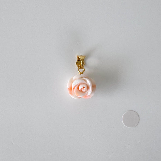 Deep Sea Coral Rose carved Pendant, 11x12.7mm, Natural Pink/White Color Coral, Silver (gold plated) bail, Genuine Coral Pendant