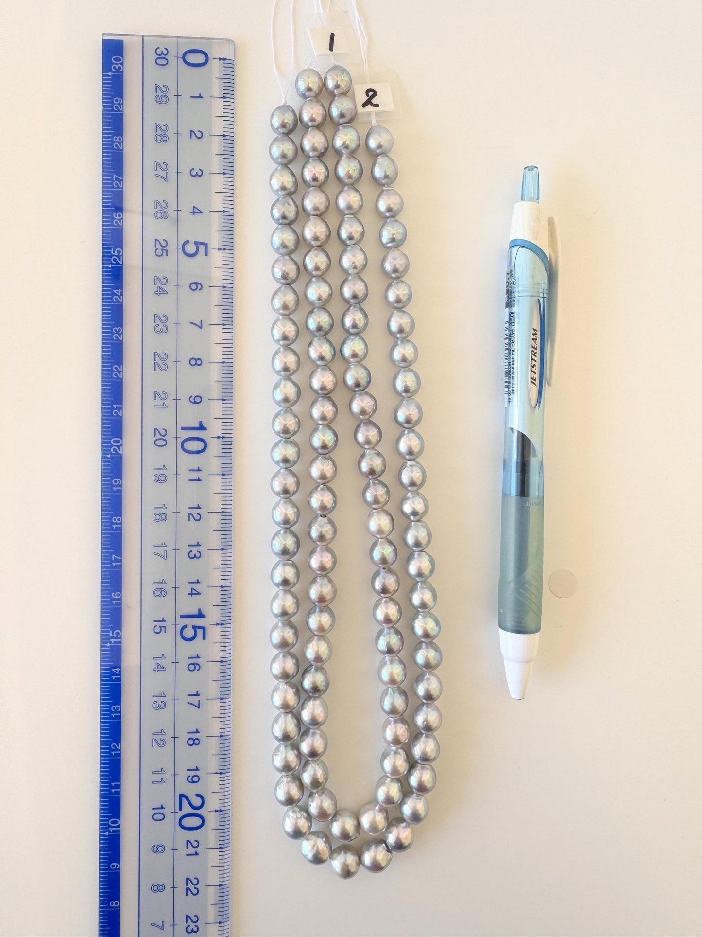 7.5-8mm Natural Blue Akoya Pearl Strand: Japanese Saltwater Pearls