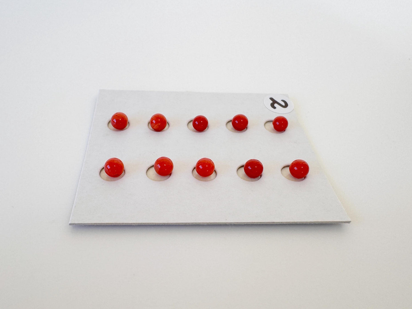 Mediterranean Red Coral Beads, Round Loose 10 Pcs Set (3.7-4mm, Half-Drilled)