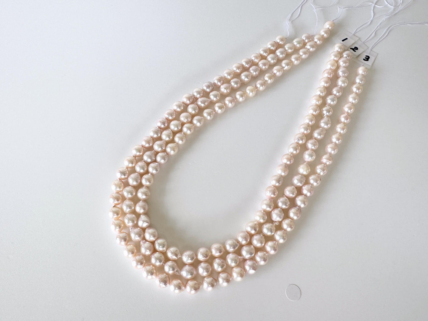 Japanese Akoya Pearl Strand 7-7.5mm Baroque Beads, White Pink Overtone (40cm + 2pcs, Saltwater Cultured)