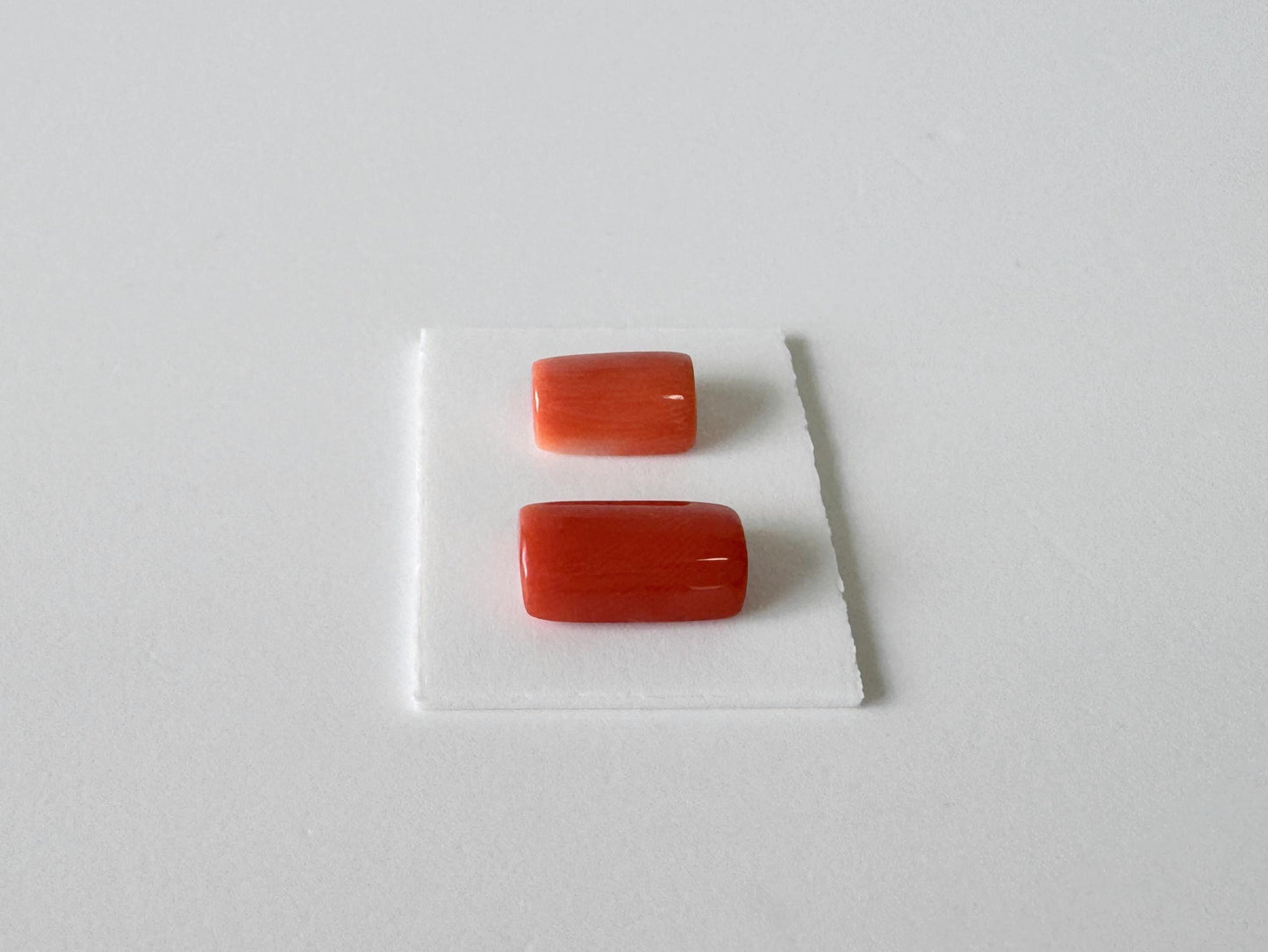 Momo Coral D-Shaped Cabochons | Japanese Orange Gemstone | Half-Drilled 2 Pcs, 10.3X6mm & 8.3X5.6mm