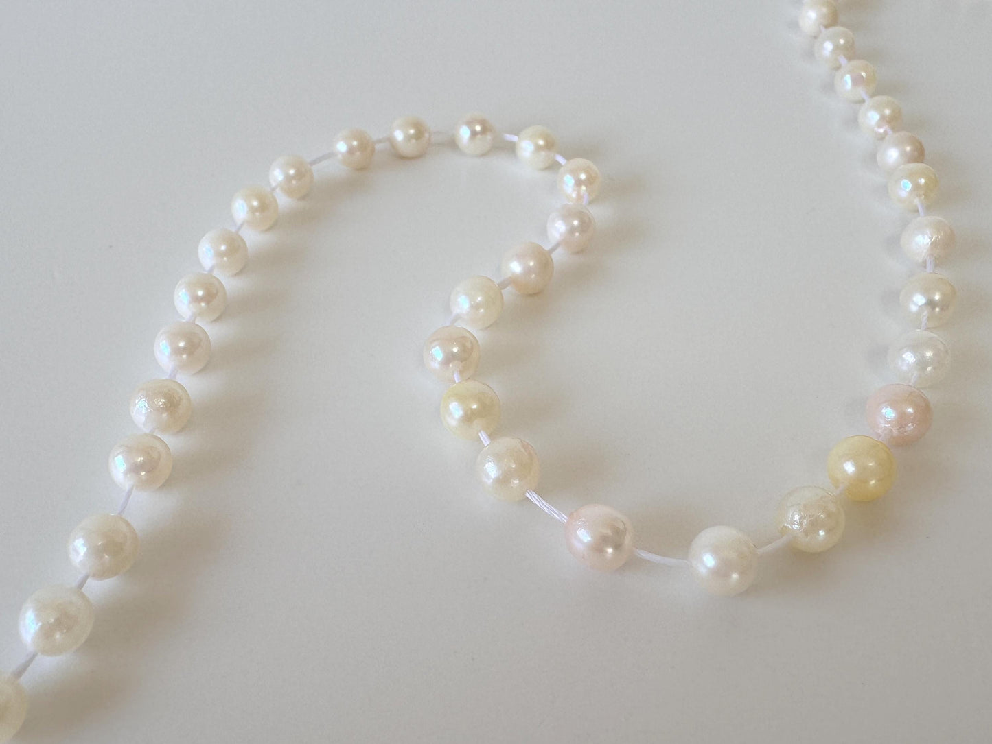 Japanese Akoya Pearl Strand - Cultured Saltwater Beads - 5-5.7mm Off White/Cream, Full 40cm Length, Jewelry Crafts, Value-Priced