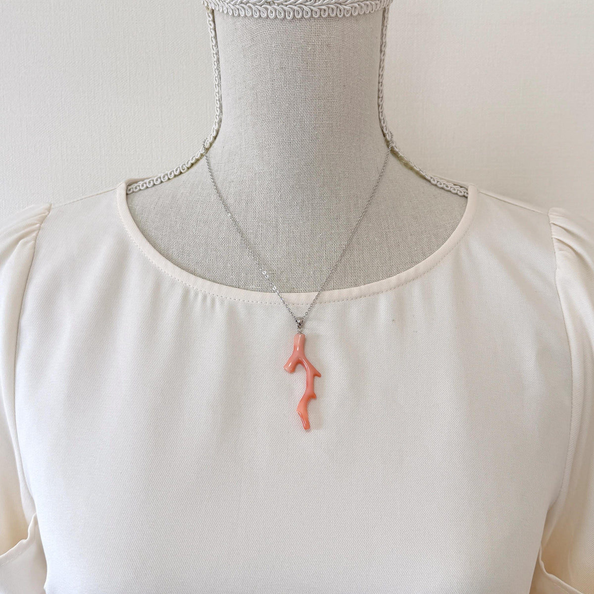 Coral Branch Pendant Natural Deep Sea Coral: Pink Orange Coral Jewelry Accent, Silver Bail (47mm Length, Lightweight Design)