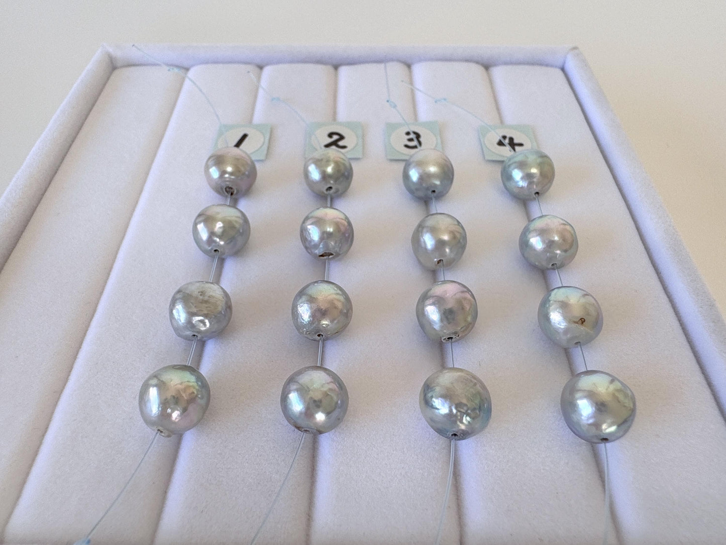 Japanese Natural blue/silver color Akoya Pearl Beads, 7.5-8mm, Mini Strand, Short Strand of 4 Pieces, Cultured in Sea Water