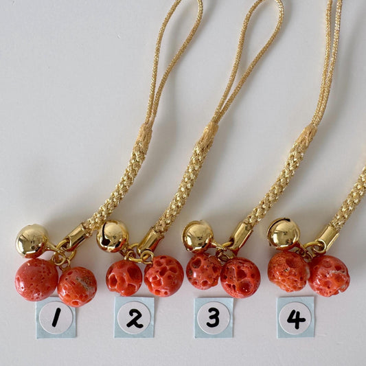 Lucky charm, Natural Aka (red) coral key strap, Netsuke strap, Natural color precious coral