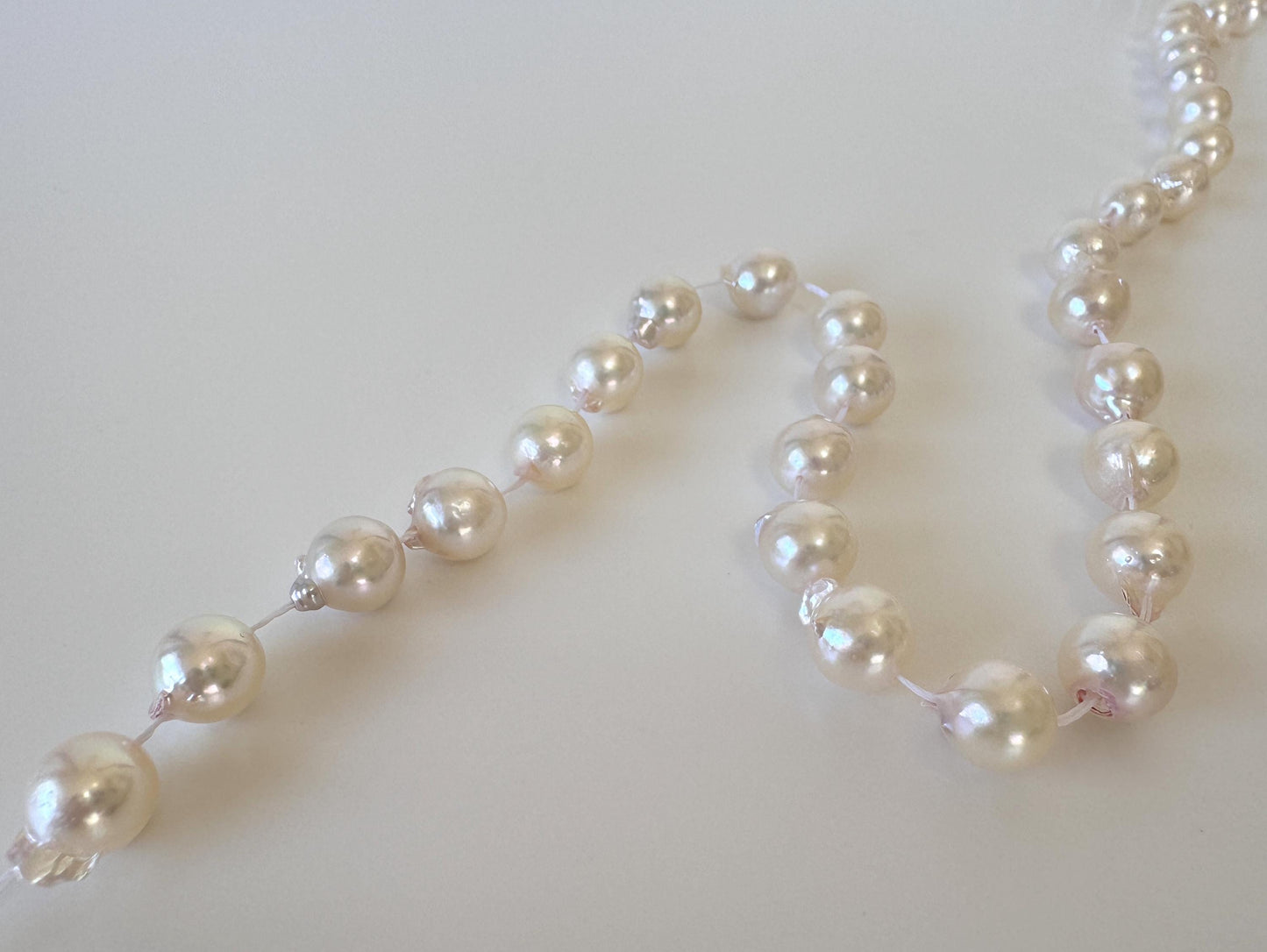 Japanese Akoya Pearl Strand 8.5-9mm Baroque Beads, White Pink Overtone (40cm, Saltwater Cultured)
