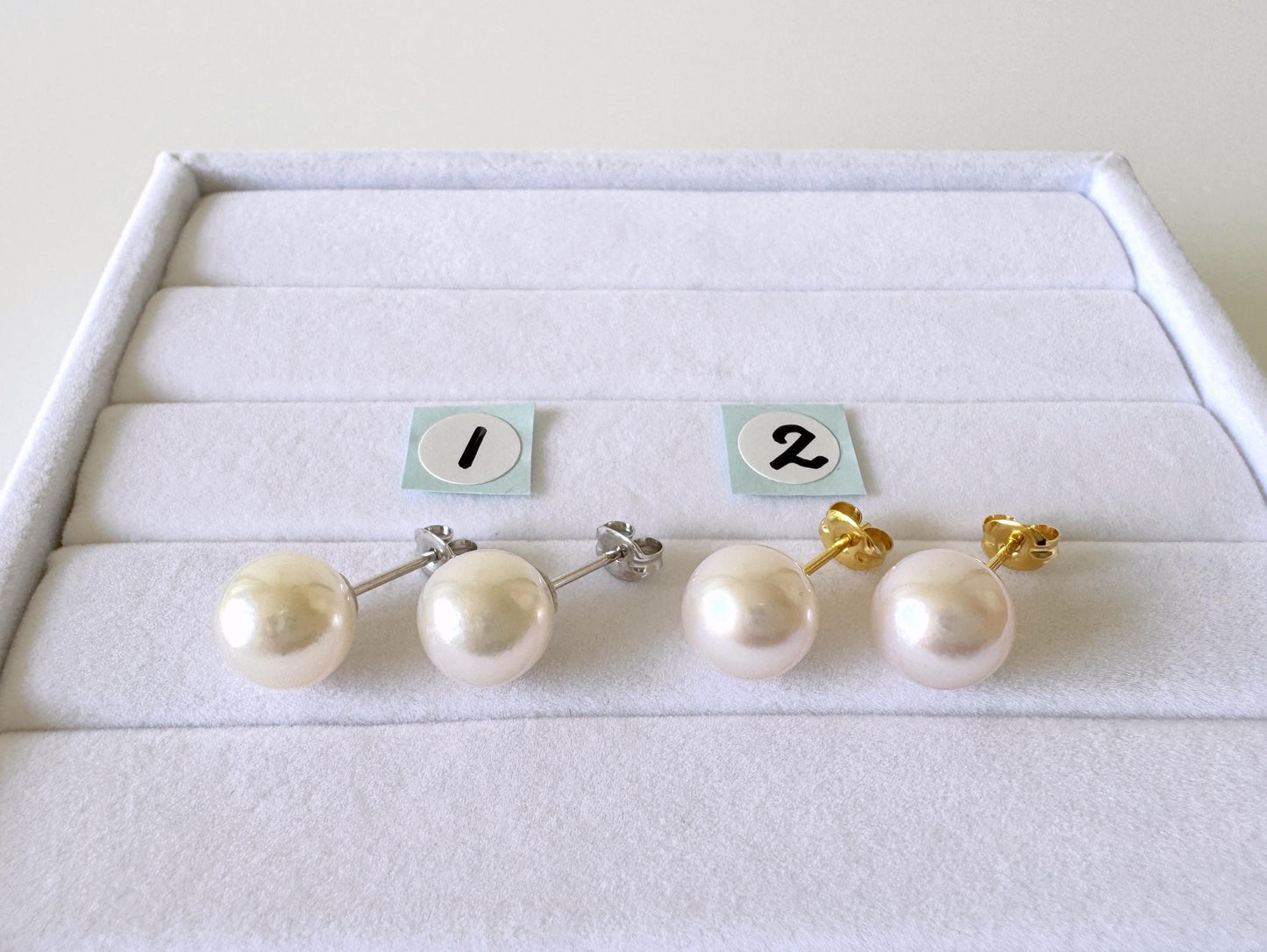 Akoya Pearl Stud Earrings: White 8.5mm Pearls - Japanese Cultured, Silver 925, Saltwater Origin