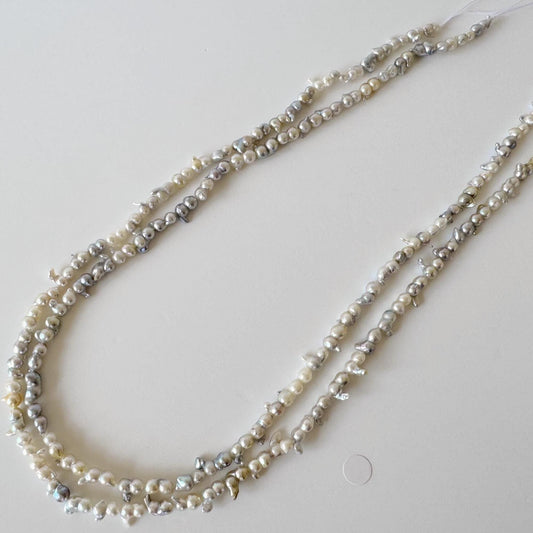 Japanese Akoya Pearl Twin Beads: Natural Blue Silver, 3x5-4x8mm, Cultured Saltwater Pearls | Full Strand 40cm, Genuine Jewelry Supplies