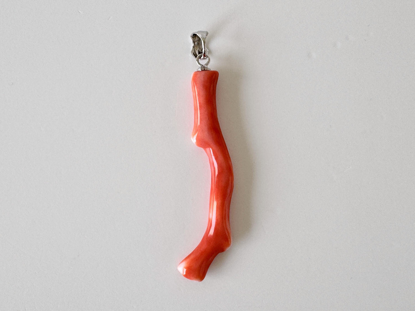 Momo Coral Branch Pendant Natural Jewelry, Japanese Orange Coral (46mm Length, Rhodium-Plated Silver Bail)