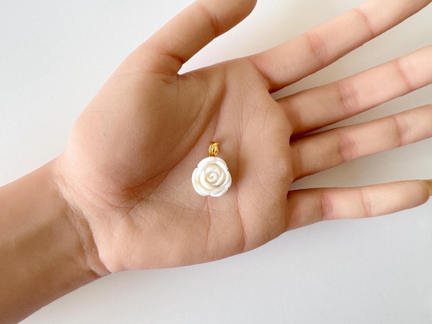 Natural White Coral Rose Pendant, 15.3x15.3mm Rose, Natural White Color Coral, Silver (gold plated) Bail, Genuine Precious Coral Pendant