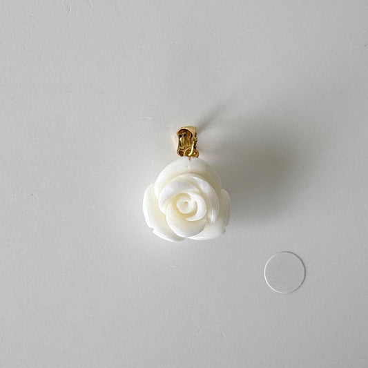 Natural White Coral Rose Pendant, 15.7x16.2mm Rose, Natural White Color Coral, Silver (gold plated) Bail, Genuine Precious Coral Pendant