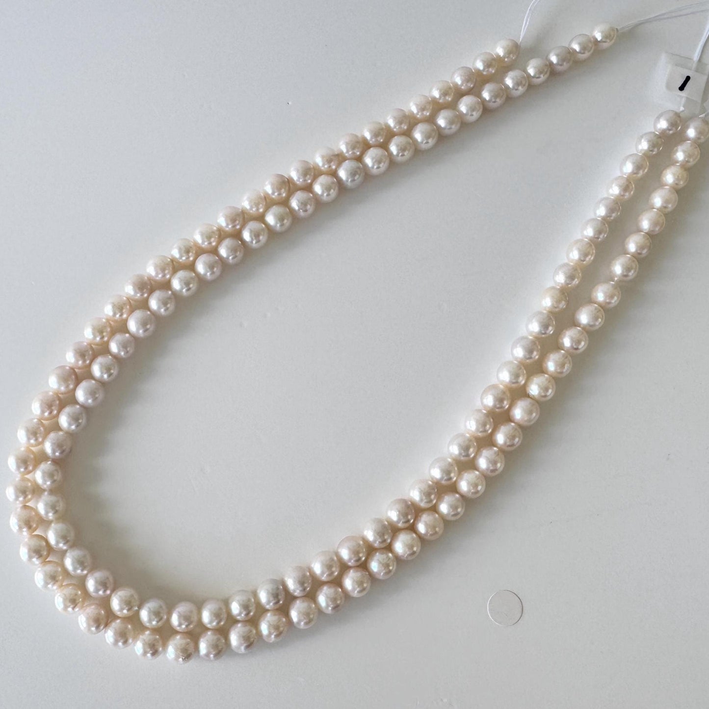 Japanese Akoya Pearl Strand: 6.5-7mm White Pink Cultured Saltwater Pearls, Full Strand | Genuine Beads, Craft Supplies | 40cm Length