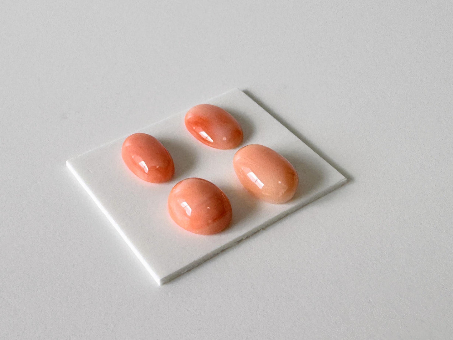 Natural Coral Loose, Deep Sea Oval Cabochon | Pink-Orange | Four Piece Set | Jewelry Making | 8.9-10.3 X 5.9-7.4mm
