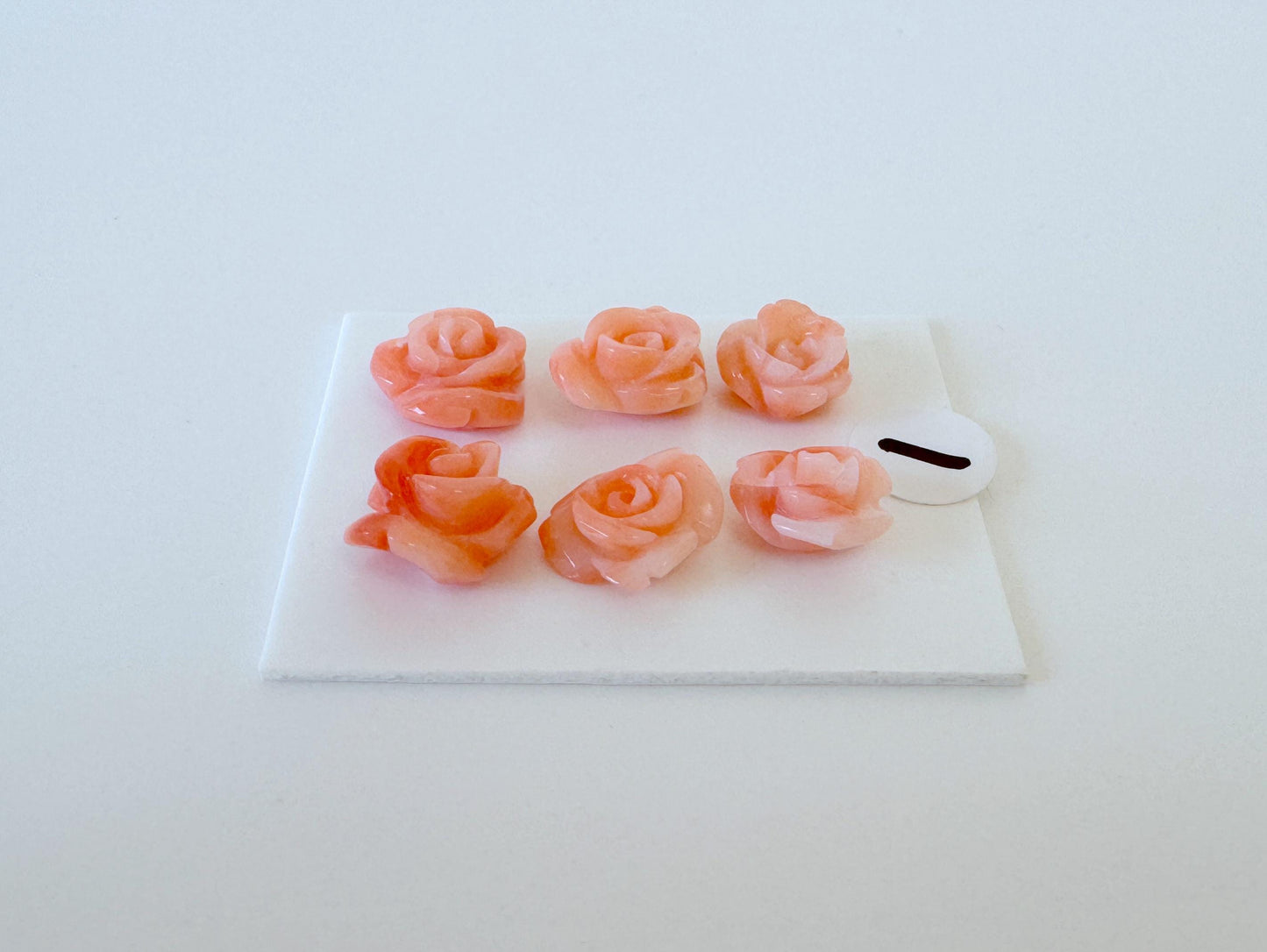 Pink Coral Rose Carvings Handmade Beads, Natural Deep Sea Coral (Value Priced Set, Drilled Holes, 6pcs 6.8-8.9mm)