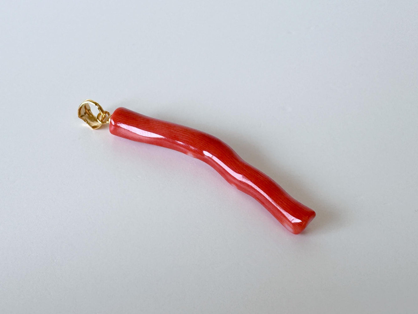 Momo Coral Branch Pendant: Vermilion Orange Coral - Natural Japanese, Silver Gold-Plated Bail, 44mm Length