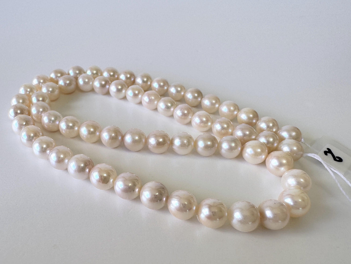 Japanese Akoya Pearl Strand: 6.5-7mm White Pink Cultured Saltwater Pearls, Full Strand | Genuine Beads, Craft Supplies | 40cm Length