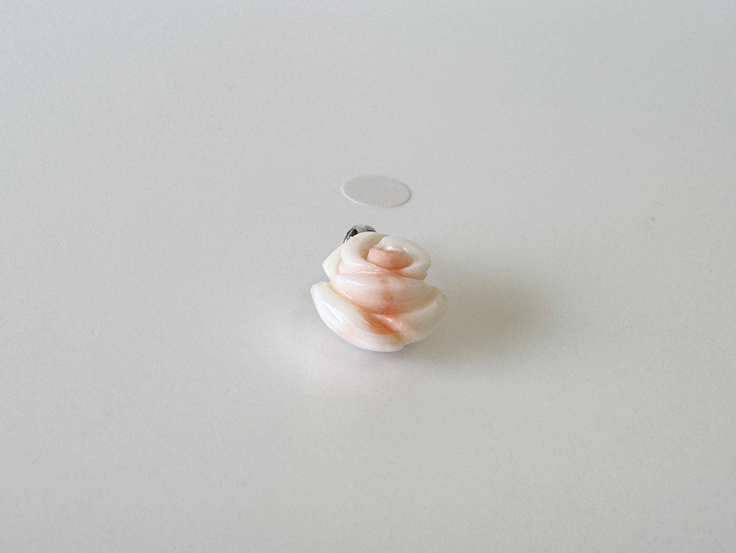 Deep Sea Coral Rose carved Pendant, 13.8x11.6mm, Natural Pink/White Color Coral, Silver (rhodium plated) bail, Genuine Coral Pendant