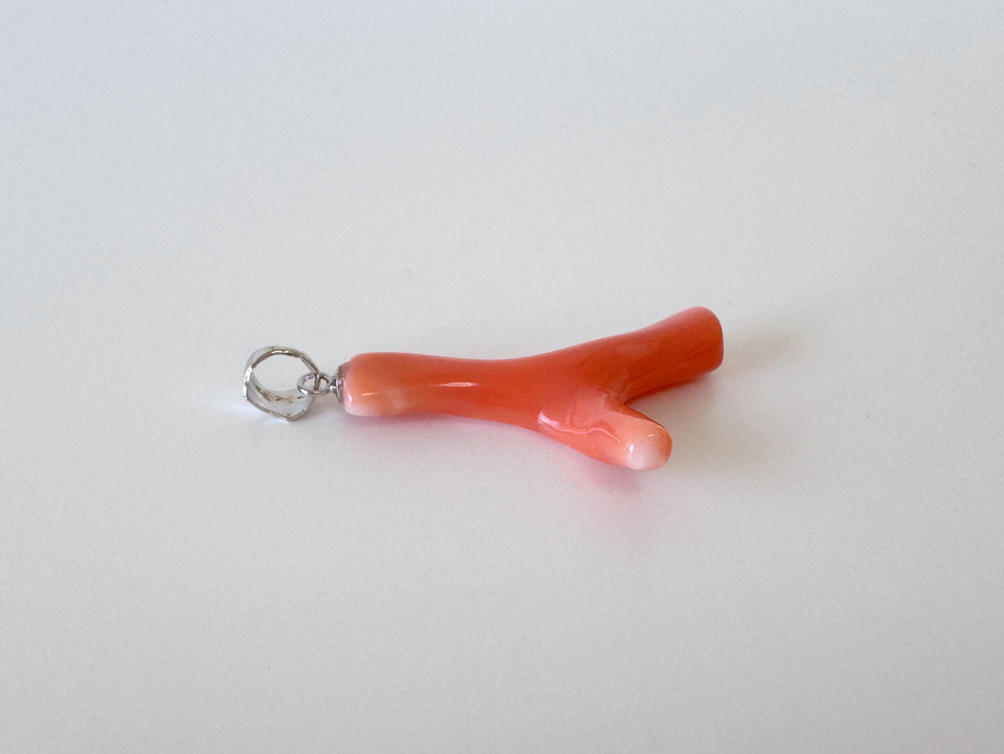 Coral Branch Pendant: Natural Orange Pink Deep Sea Coral, Silver Rhodium-Plated Bail | 32mm, Lightweight Jewelry Accessory