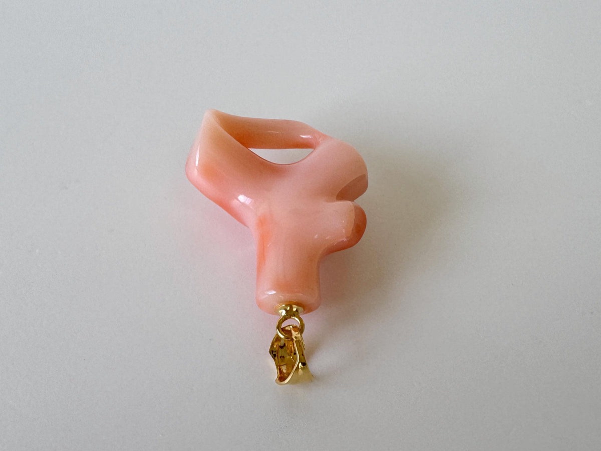 Coral Branch Pendant: Natural Pink Orange Deep Sea Coral, Gold-Plated Silver Bail | 30mm, Unique Jewelry