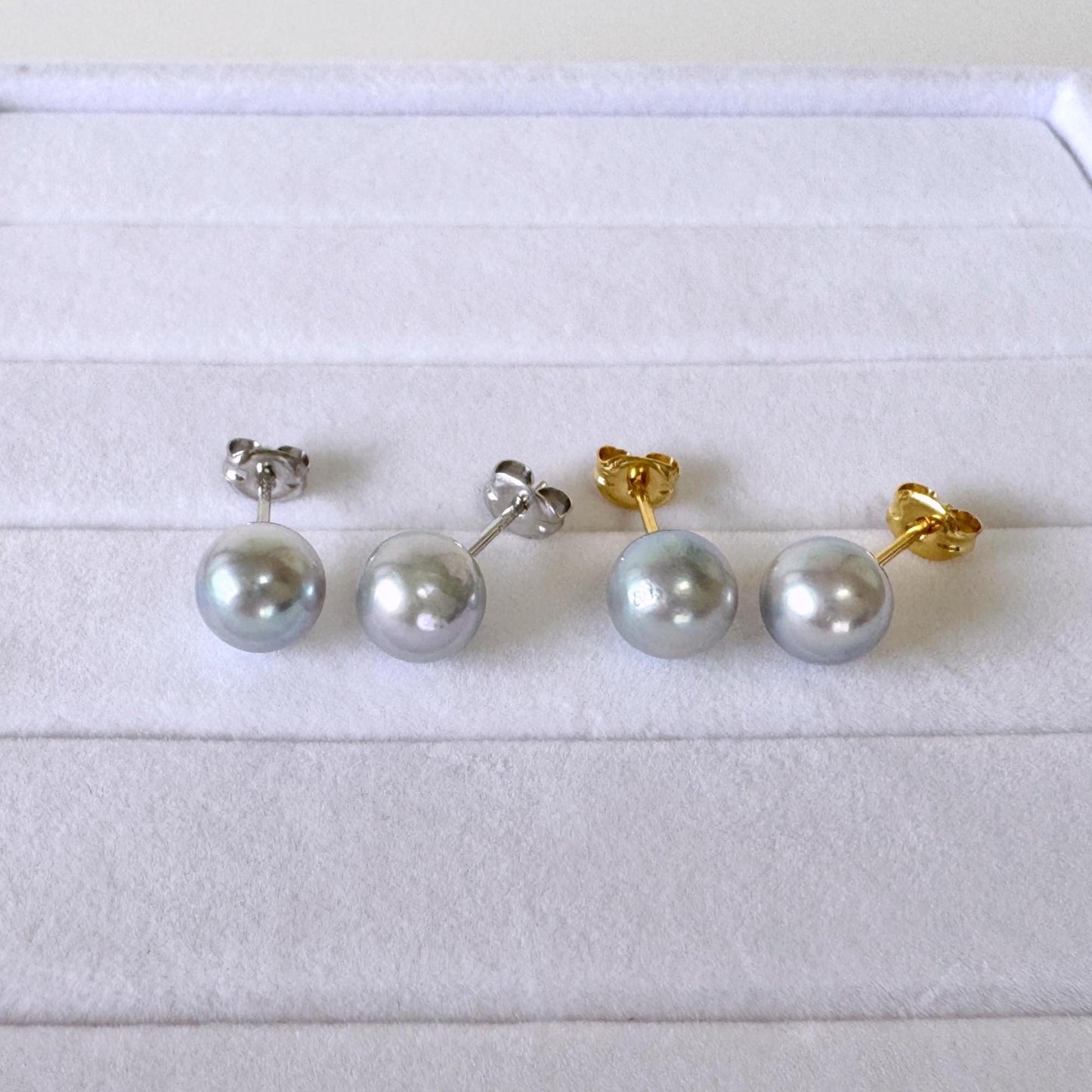 Japanese Akoya Pearl Stud Earrings, Natural Blue/Silver (7mm, Silver925 Posts, Saltwater Cultured)