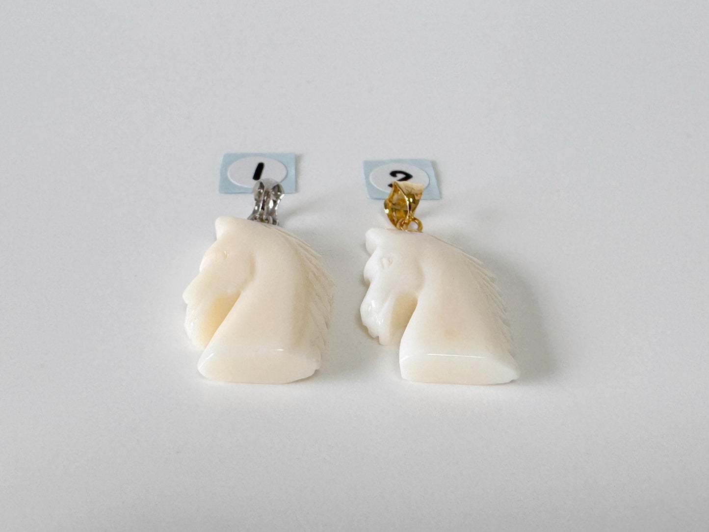 White Coral Horse Pendant: Double-Sided Carving - Natural Coral Jewelry, Silver Bail, Handcrafted Accessory