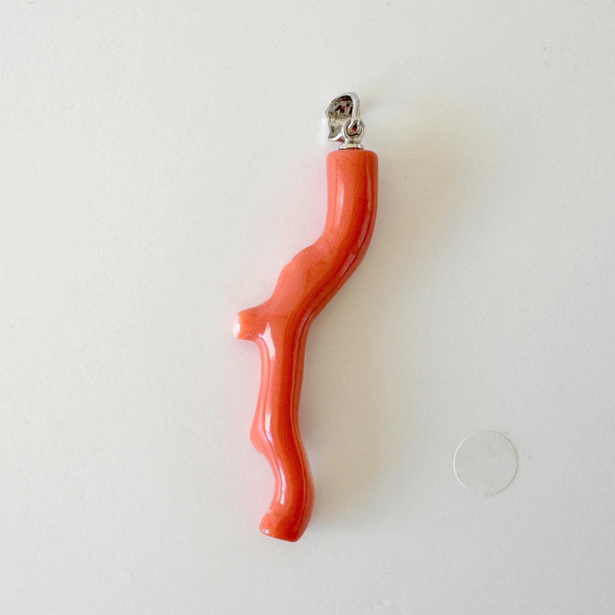 Momo Coral Branch Pendant Natural Jewelry, Japanese Orange Coral (47mm Length, Rhodium-Plated Silver Bail)
