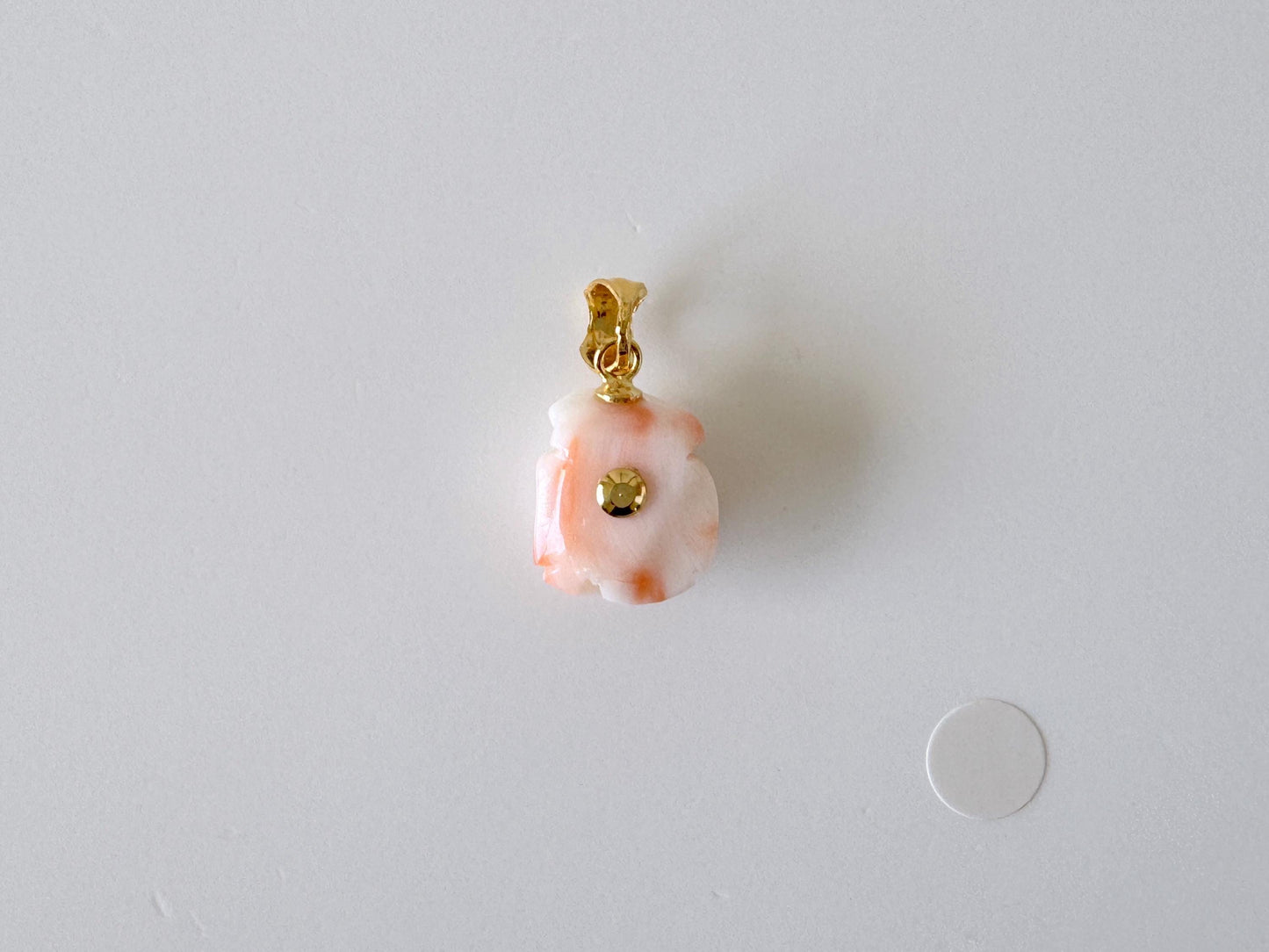 Deep Sea Coral Rose carved Pendant, 13.8x11.3mm, Natural Pink/White Color Coral, Silver (gold plated) bail, Genuine Coral Pendant