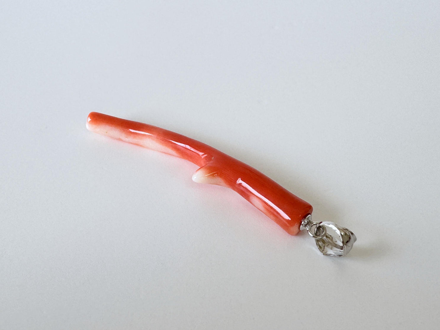 Momo Coral Branch Pendant Natural, Japanese Orange Coral (45mm Length, Rhodium-Plated Silver Bail, Unique Jewelry)