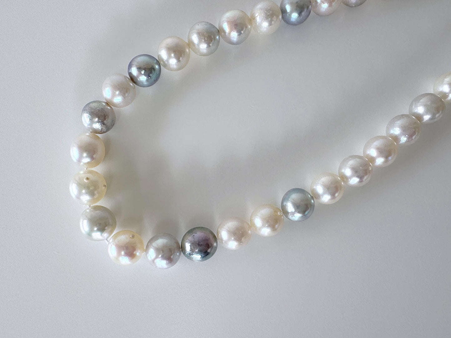 8.5-10mm Japanese Akoya Pearl Beads, Natural blue/silver/white color pearl, Genuine Salt water Akoya Pearl, Full Strand, 40cm , 15.7"