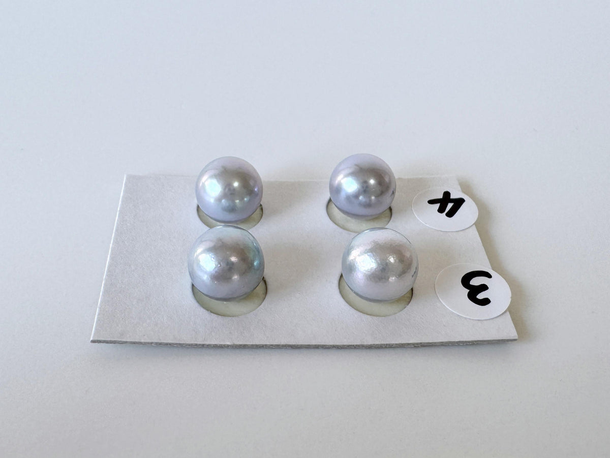 Japanese Blue/Silver (Treated) Akoya Pearl 8-8.5mm, Half-Drilled loose, Price per pair, Salt water pearl
