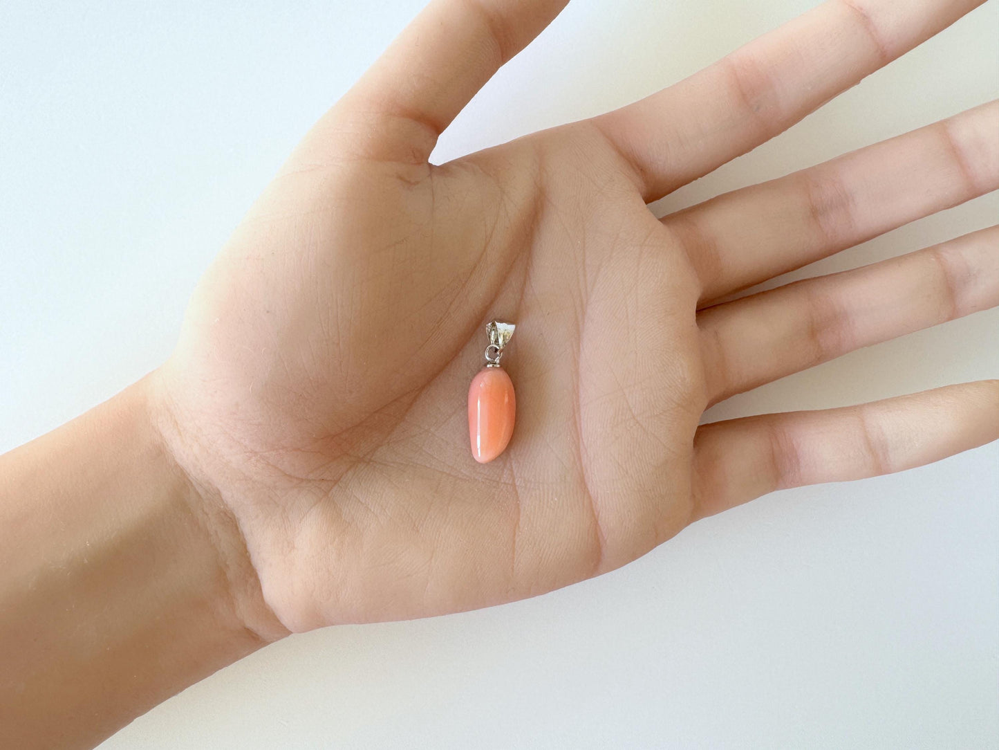 Natural Deep Sea Coral Unique Shaped Pendant, 16.4x8.1mm, Natural Pink/Orange color coral, Silver (Rhodium-Plated) bail