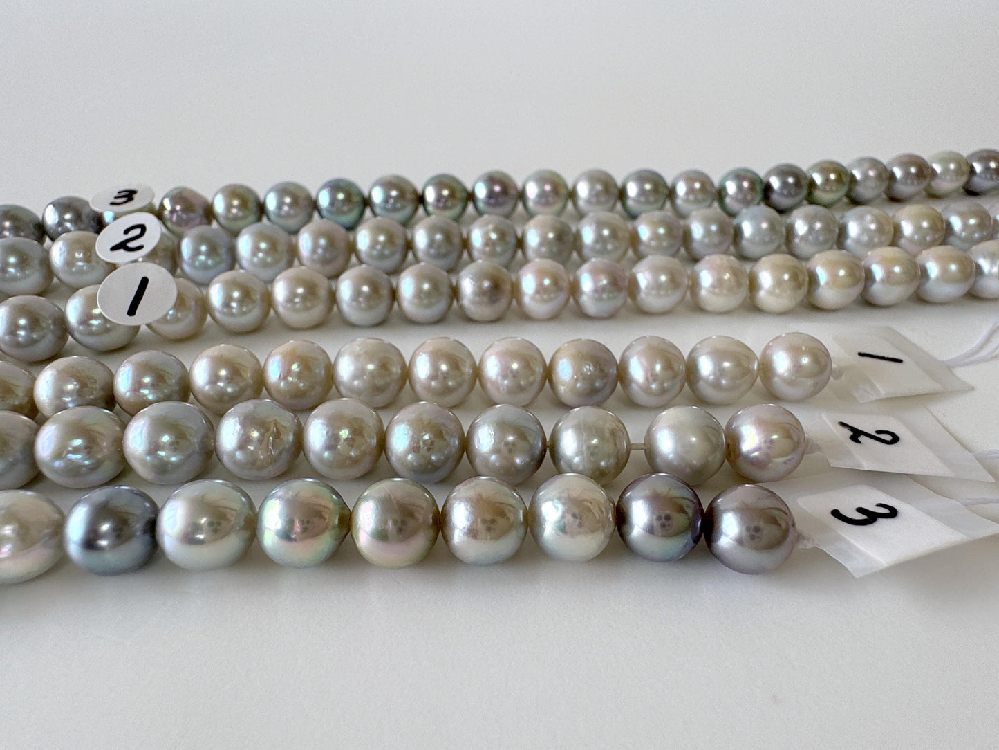 7-7.5mm Japanese Akoya Pearl Beads, Blue/Silver color pearl (Cobalt treated), Genuine Akoya Pearl, Full Strand, 40cm , 15.7", Salt water pearl