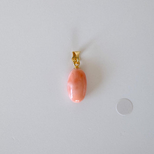 Natural Deep Sea Coral Oval Cabochon Pendant, 15.6x9mm, Natural Pink/Orange color coral, Silver (Gold-Plated) bail
