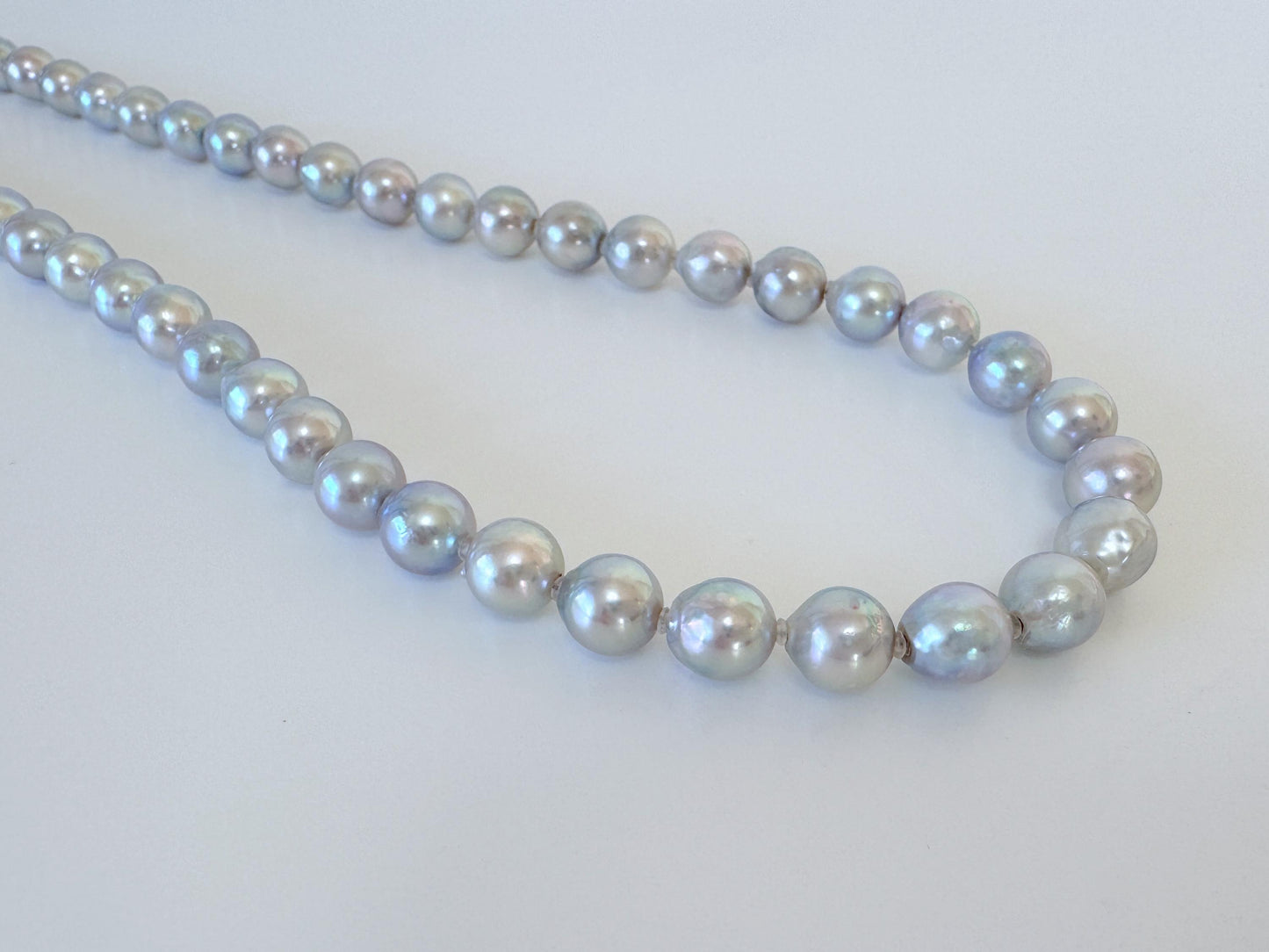 Japanese Akoya Pearl Necklace - Natural Blue Silver, 7.5-8mm