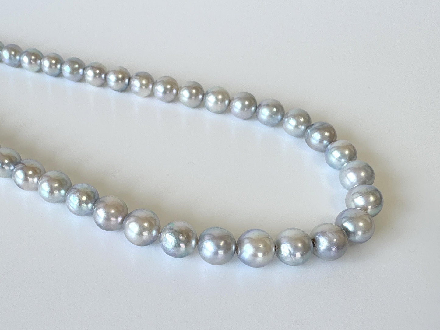 Japanese Akoya Pearl Strand: Natural Blue Silver 8-8.5mm Beads, Cultured Saltwater Pearls | Full 40cm Length, Jewelry Supplies