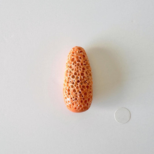Natural Japanese Momo Coral Drop Loose 30x14mm, Natural orange color coral for jewelry making, Drilled hole on top