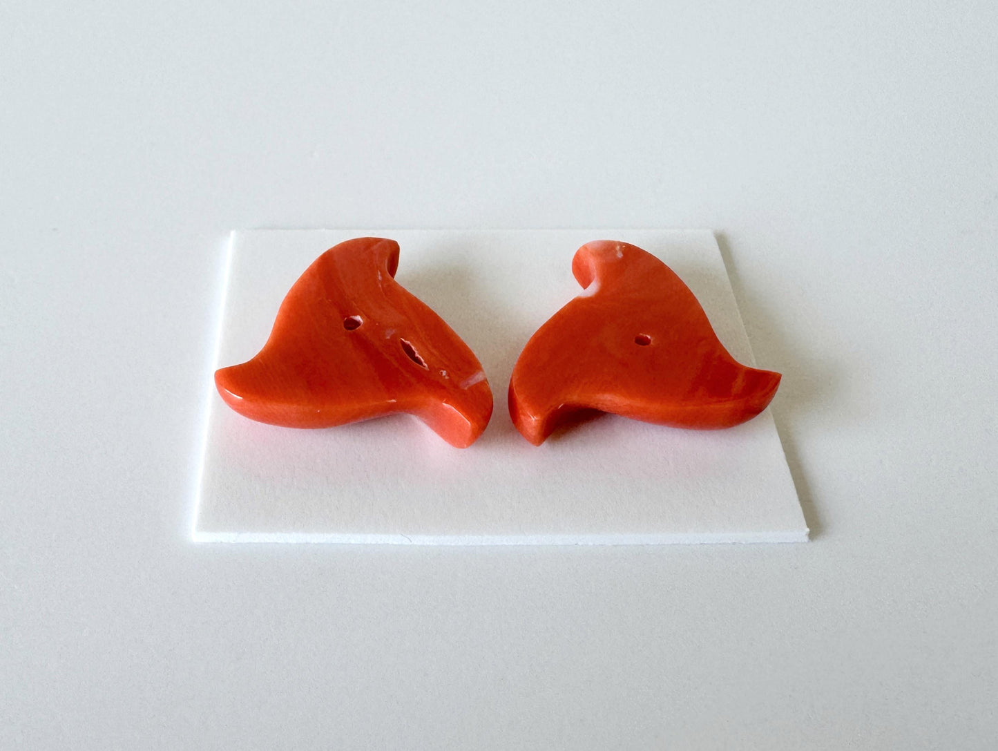 Momo Coral Loose | Unique Carved Pair | Natural Orange | 18X18.5mm | Back Hole Jewelry Supplies