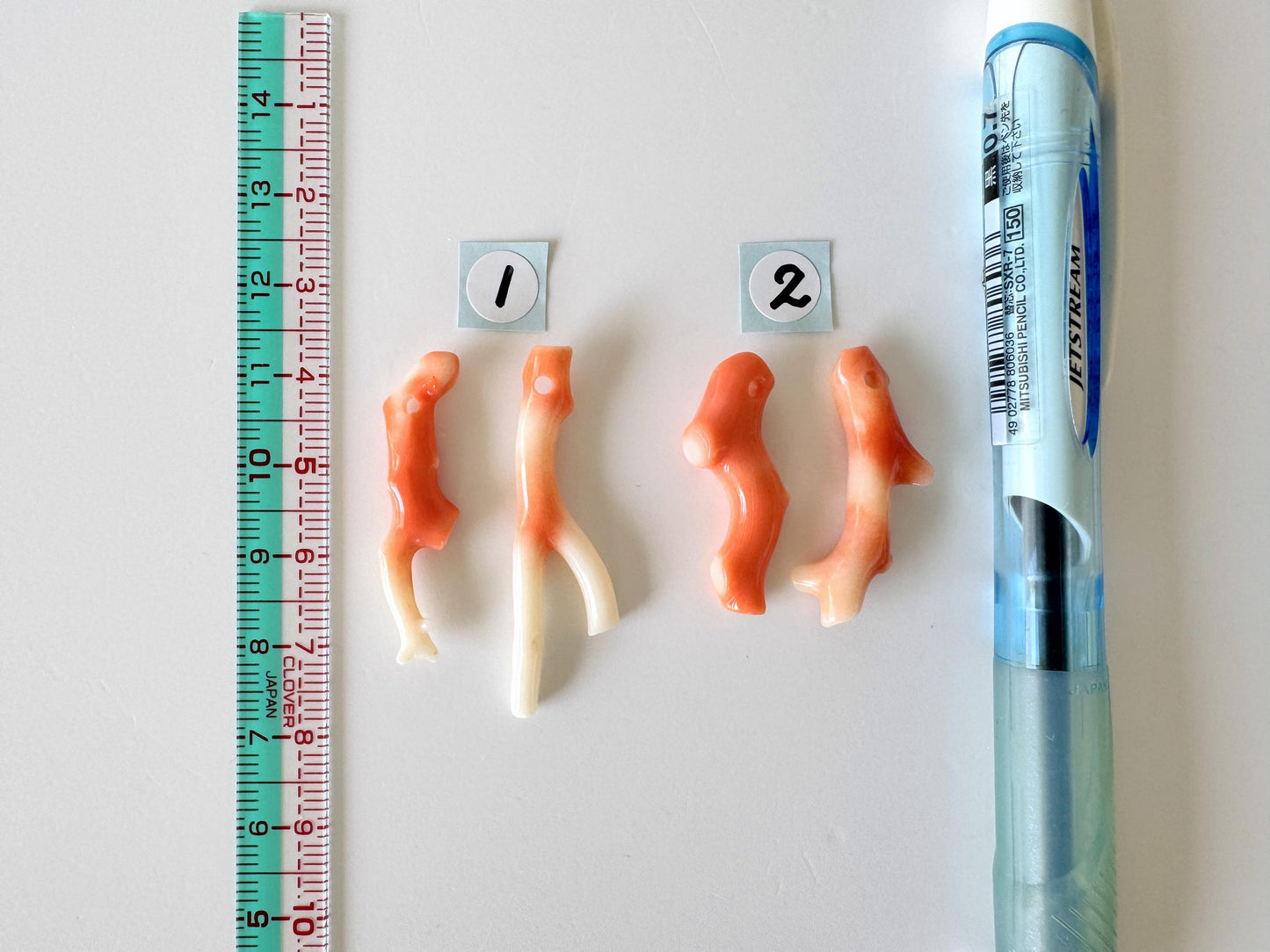 Momo Coral Branch Natural Orange: Genuine Precious Coral Loose Set (2 Pieces, 28-40mm Length, Drilled Holes, Jewelry Supplies)