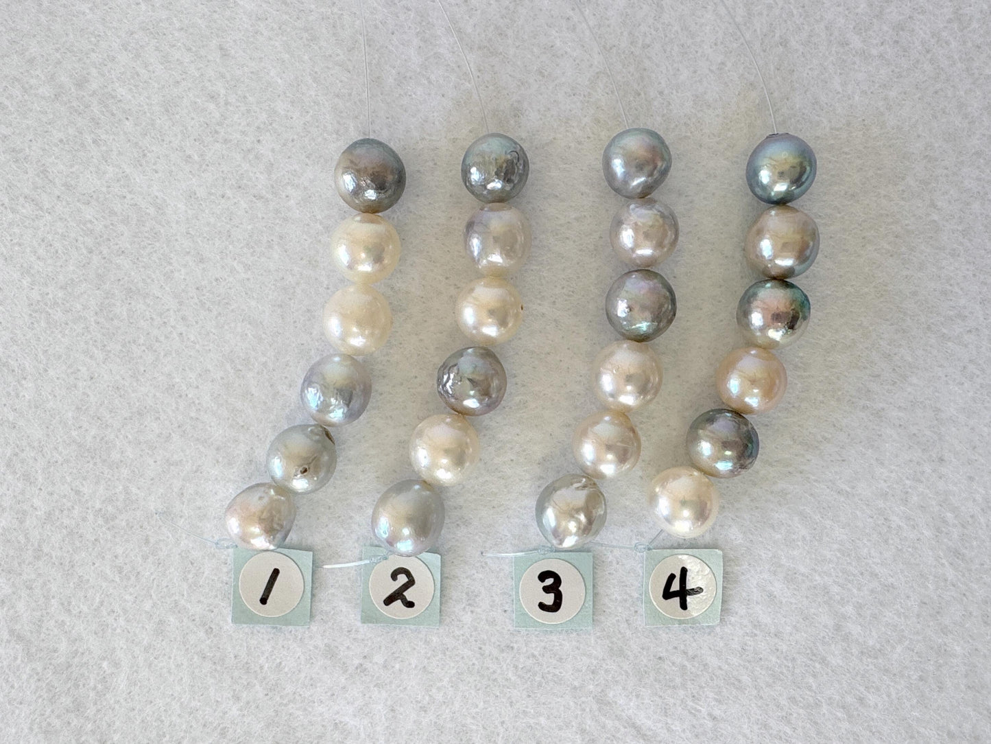 Japanese Natural blue/silver/white color Akoya Pearl Beads, 7.7-8.3mm, Mini Strand, Short Strand of 6 Pieces, Cultured in Sea Water