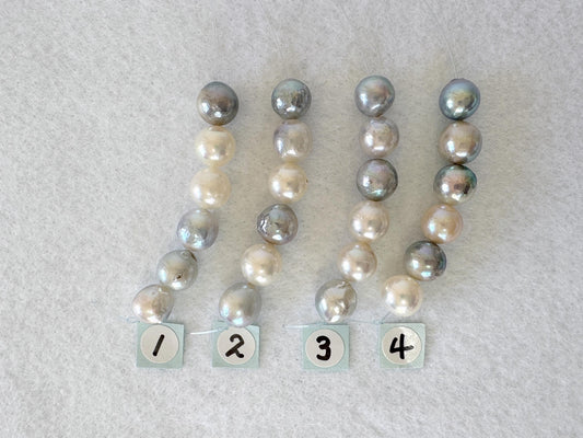 Japanese Natural blue/silver/white color Akoya Pearl Beads, 7.7-8.3mm, Mini Strand, Short Strand of 6 Pieces, Cultured in Sea Water