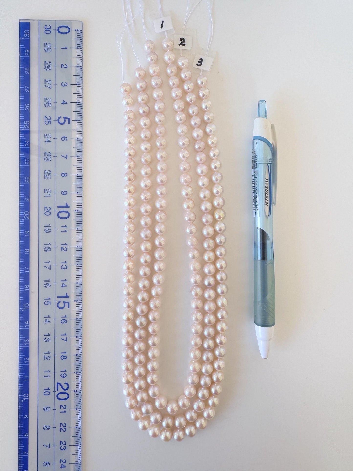 Japanese Akoya Pearl Strand: 6.5-7mm White Pink Cultured Saltwater Pearls, Full Strand | Genuine Beads, Craft Supplies | 40cm Length