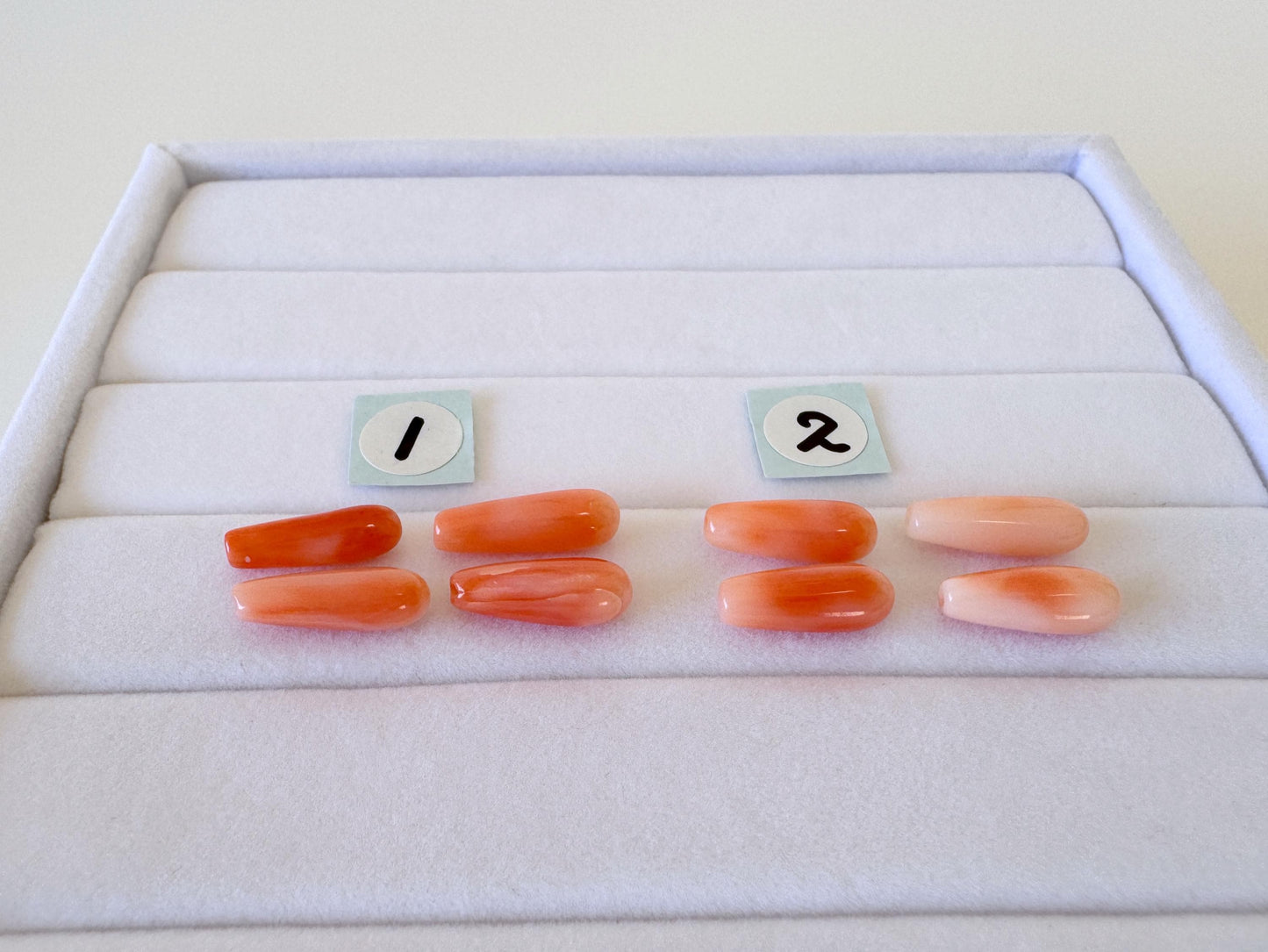 Natural Deep Sea Coral Drop Loose, Pink Orange, Jewelry Making, 4 Pcs set, Hole on Top