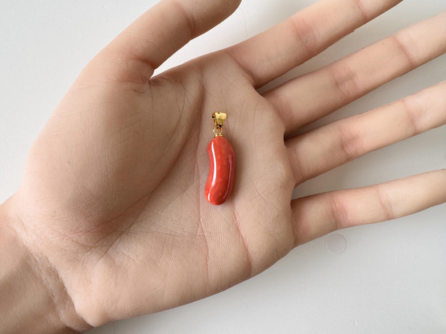 Orange Momo Coral Pendant - Natural Unique Shape Coral Jewelry - Silver Bail (Gold-Plated), Genuine Material, 22x9mm