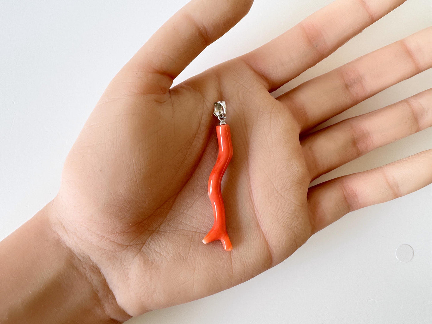 Momo Coral Branch Pendant: Natural Japanese Orange Coral, Sea Inspired Design (44mm, Silver Rhodium Bail)