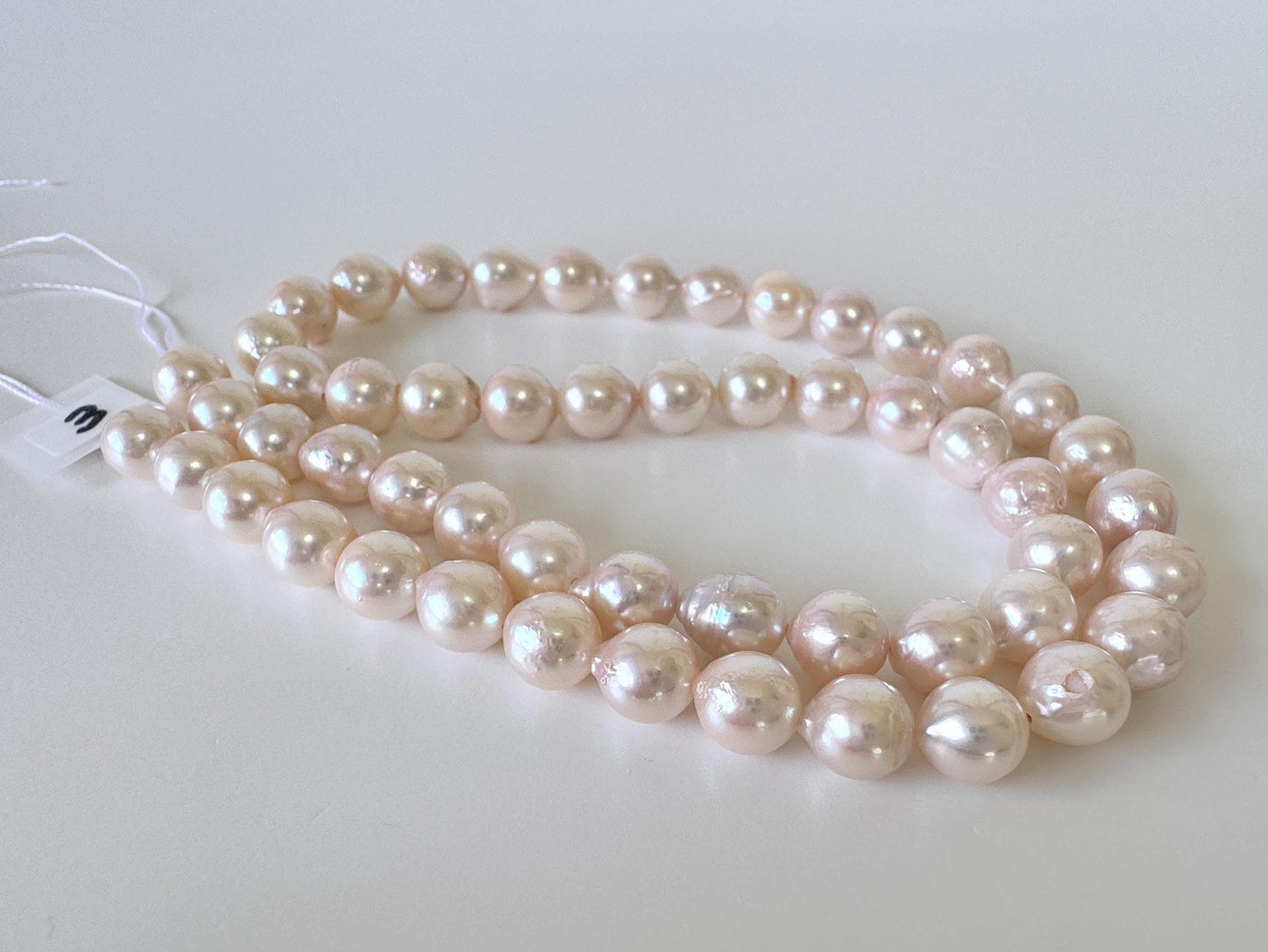 Japanese Akoya Pearl Strand 7-7.5mm Baroque Beads, White Pink Overtone (40cm + 2pcs, Saltwater Cultured)