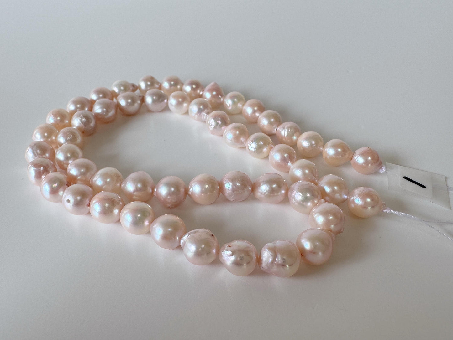 Japanese Akoya Pearl Strand 7-7.5mm Baroque Beads, White Pink Overtone (40cm, Saltwater Cultured)
