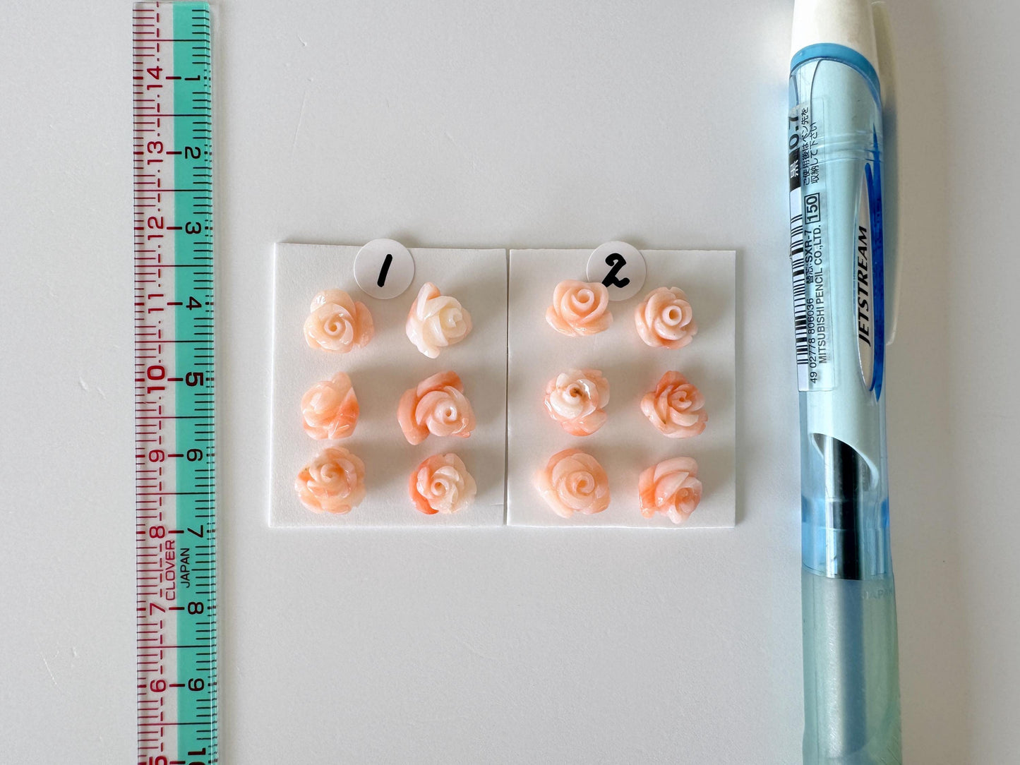 Mix set of 6 pcs of Natural Pink Deep Sea Coral Rose Carvings 8-9mm, Natural color, Value priced for reason of defects / Irregular shapes